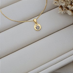 Colar Mão de Fatima / Olho Grego Banhado a Ouro 18K