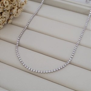 Colar Choker Riviera Cristal 2,5MM Banhado a Ródio Branco