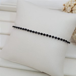 Pulseira Riviera Preto 2,5mm Banhado a Ródio Branco