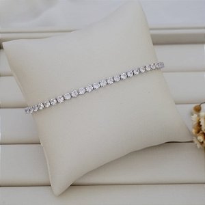 Pulseira Riviera Cristal 3mm Banhado a Ródio Branco