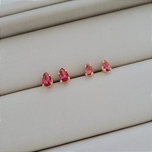 Brinco Gota Rubi Banhado a Ouro 18K