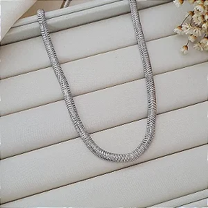 Colar Corrente Snake 5mm Banhado a Ródio Branco
