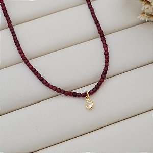 Colar de Pedras Naturais de 2,5MM Granada Banhado a Ouro 18K