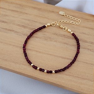 Pulseira de Pedras Naturais de 2,5MM Granada Banhado a Ouro 18K
