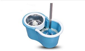 Kit Balde Centrífuga Inox + Esfregão Giratório MOP + Refil