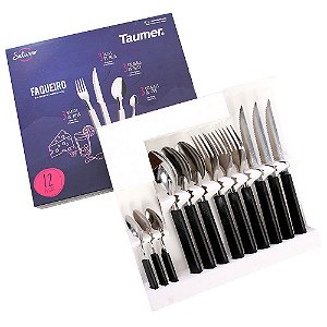 Faqueiro Taumer Talheres Saturno Inox com 12 Peças Cor Preta