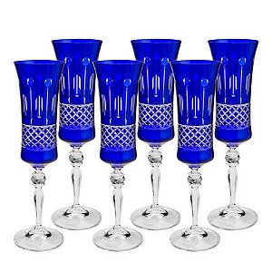Jogo com 06 Taças de Cristal para Champagne 190ML - Cor Azul