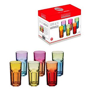 Jogo de Copos de Vidro Alto Marrakesh Coloridos - 06 Peças 330ML