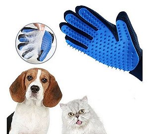 Luva Pet Escova Tira Remove Pelo Cachorro/Gato Nano Magnética - Cor Azul/Preta