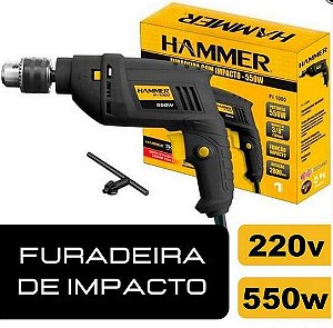 Furadeira Elétrica de Impacto Hammer FI-1000 2800rpm 550W Preto/Amarelo 220V