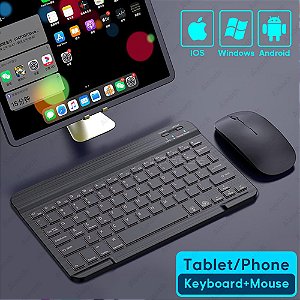 Teclado Bluetooth sem Fio Aieach com Mouse para Tablet iPad Huawei Samsung Xiaomi Smartphone Laptop - Cor Preto