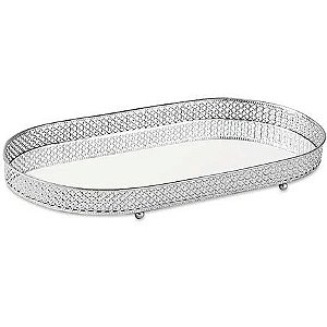 Bandeja de Metal com Espelho Cor Prata 33x17 cm
