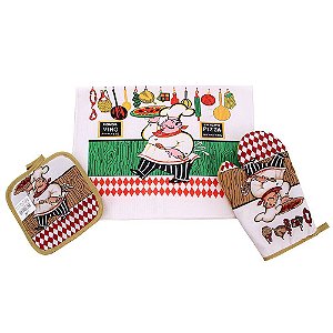 Kit para Cozinha com Luva para Forno +  Descanso de Panela + Pano