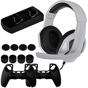 GAMES - Kit Gaming para PlayStation 5 TIGER Master Pak TG-P5001 12 em 1 + Microfone Preto com Branco