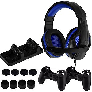 Gaming para PlayStation 4 TIGER Master Pak TG-P4001 12 em 1 + Microfone Preto com Azul