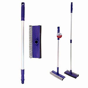 Rodo para Janela Limpa Vidro com Cabo Extensor de Alumínio com 96 cm - Cor Azul com Cinza