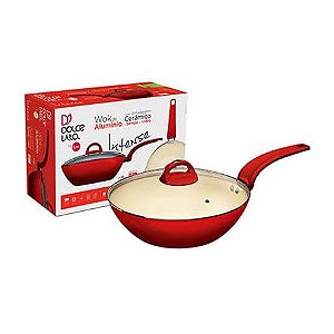 Panela Wok Intense Euro de Alumínio Antiaderente Cerâmico com 28cm - Cor Vermelho