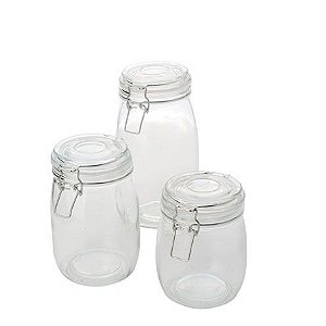 Jogo de Porta Mantimentos de Vidro Redondo com 03 Peças FULL FIT