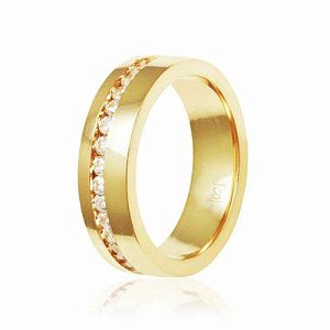 Aliança Folheado a Ouro Reta 6mm Cravejada na Lateral