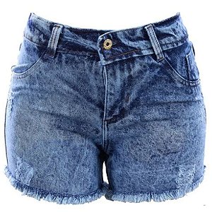 Short Jeans Feminino Hot Pants Manchado Com Barra Desfiada
