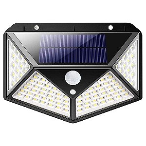 Luminária de Energia Solar Parede 100 Led Sensor com 03 Funções - Cor Preto