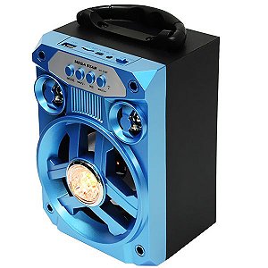 Caixa de Som Speaker MEGA STAR HY-05BTA 1.500 Watts P.M.P.O com Bluetooth Rádio FM e Auxiliar Azul