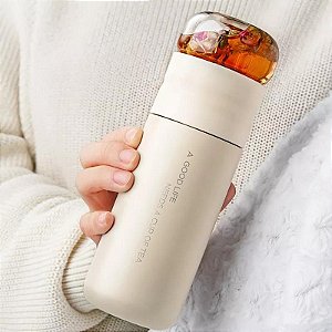 Copo Térmico Difusor para Chá e Água em Aço Inoxidável com Filtro 300ml