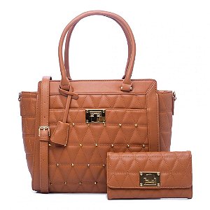 Bolsa Feminina Kit MODACC Caramelo Bolsa Grande + Bolsa Carteira