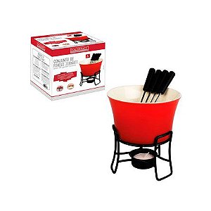 Fondue de Cerâmica Zermatt com 06 Peças - Cor Vermelho