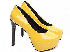 Sapato Meia Pata TORRICELLA Amarelo Verniz Salto 13cm