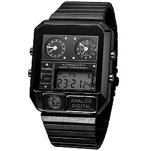 Relógio Masculino Quartzo Aço Militar Duplo Movimento Eletrônico À Prova D'Água Luminoso