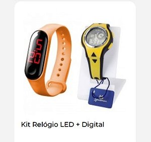 KIT Relógio Kids Orizom Led + Digital Laranja e Amarelo