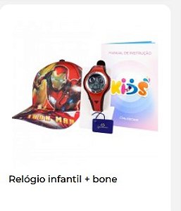 KIT Relógio Kids Orizom Digital Vermelho + Boné Homem de Ferro