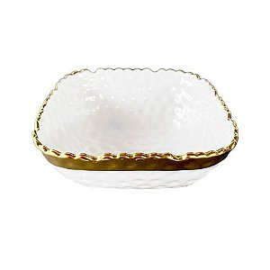 Bowl de Porcelana Quadrado 13x06 cm Branco com Borda Dourada PRACAZA