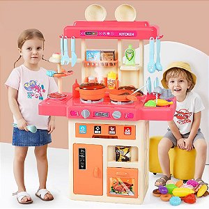 Conjunto de Cozinha Brinquedos Grande Educacional com Spray Som Luzes de chama com 42 Peças