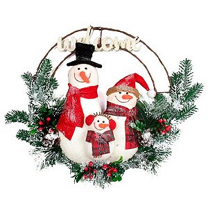 Decoração Natalina Guirlanda Welcome Bonecos de Neve 50 cm Rio Master