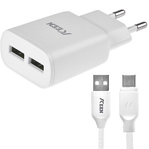 Carregador USB-C KEEN KC-01 AUTO-ID Bivolt com 2 Saídas USB Bivolt Branco