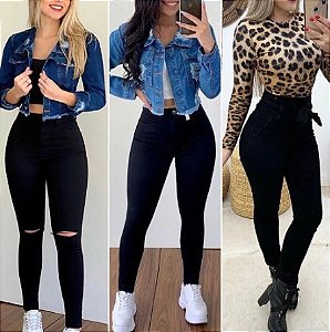 Calça Jeans Skinny Feminina Básica Preto PROMOÇÃO