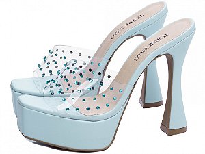 Tamanco Feminino TORRICELLA Meia Pata Azul Vinil Transparente com Apliques
