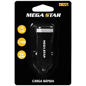 Carregador Veicular MEGA STAR 02 USB Preto com Prata