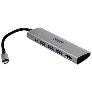 Hub USB HYE HU53 com 03 Portas USB 3.0 / HDMI e USB-C Cinza