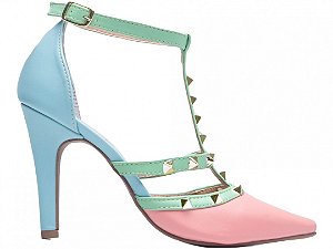Sapato Scarpin TORRICELLA Fivela Verniz Rosa Verde Azul