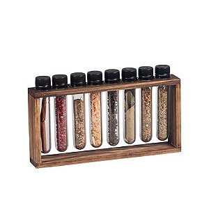 Porta Temperos de Madeira Horizontal Pinus com 09 Peças Stolf