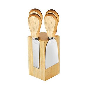 Jogo de Utensílios de MDF para Queijo com Suporte 04 Peças UNY GIFT