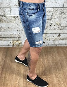 Bermuda Masculina Jeans PHILIPP PLEIN Skinny Rasgada Diferenciada