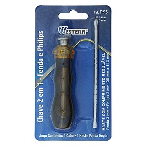 Chave 2 em 1 Fenda e Philips 3mm Ponta Dupla em Aço Carbono WESTERN T-95