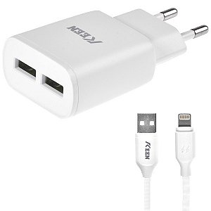 Carregador Lightning KEEN KC-01 AUTO-ID 2 USB Branco