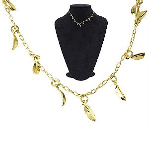 Gargantilha Choker com Pingentes em Forma de Folhas - Folheado a Ouro/Folheado a Prata