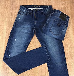 Calça Masculina Jeans PHILIPP PLEIN Azul Médio Rasgada Skinny