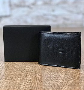 Carteira CK Preto Couro Legítimo Relevo